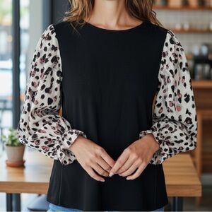 Patrizia Luca Milano mixed media printed sleeve top m